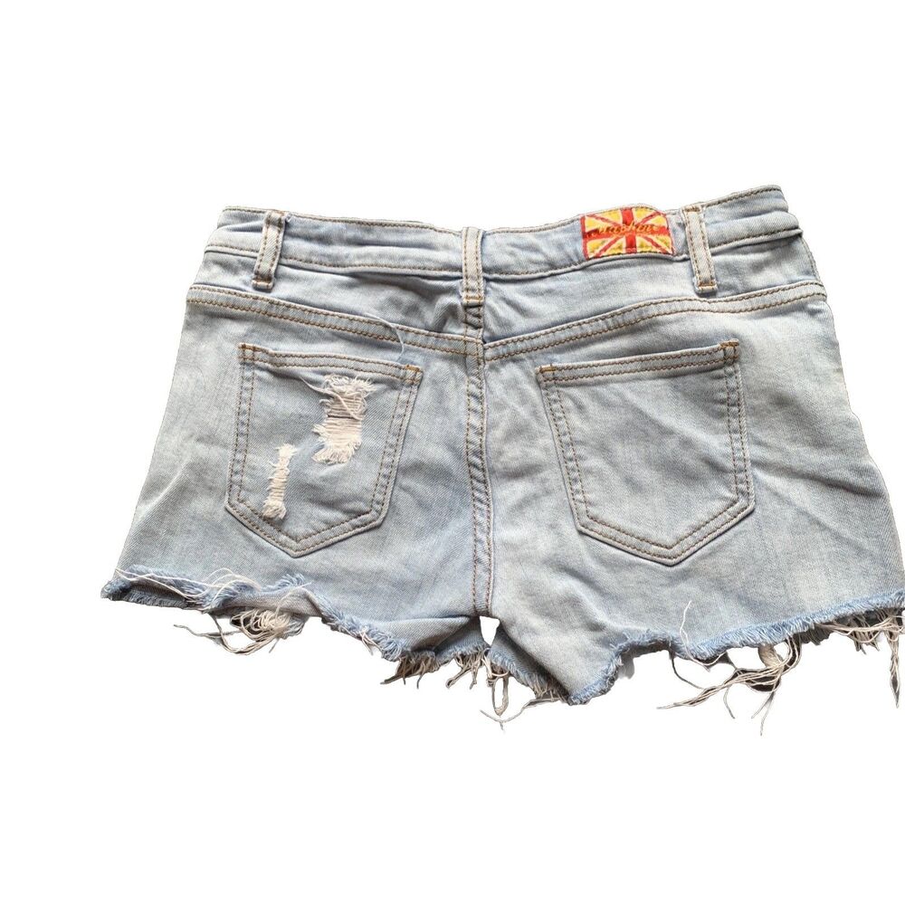 Machine Distressed Denim Cutoff Shorts Y2K Grunge Low rise  Blue Cotton Size 28